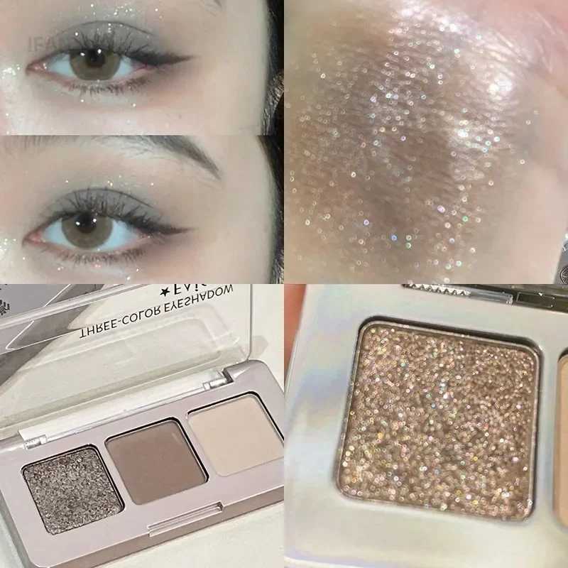 Mini Cement eye shadow Palette Sparkling Sequins Pearl Matte Silk Bright Nose Shadow Contour 3 Color Sparkling eye shadow Paint W241213