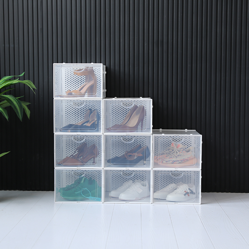 Large double frame plastic transparent shoe box Amazon hot selling folding storage box dustproof and waterproof PP basketball shoe box