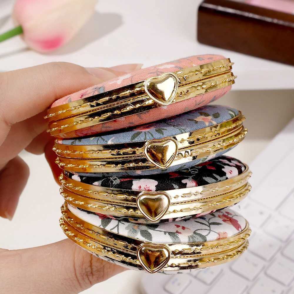 Compact Pocket Fold Small Mirror Portable Two-side Folding Vintage-Inspired Fabric-Covered Make Up Mirror Women Cosmetic MirrorsXJ241213