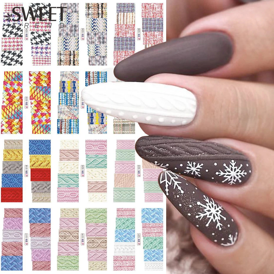 Waterproof nail sticker slider color winter decal wool nail n decoration process accessories STBN517-528 241205