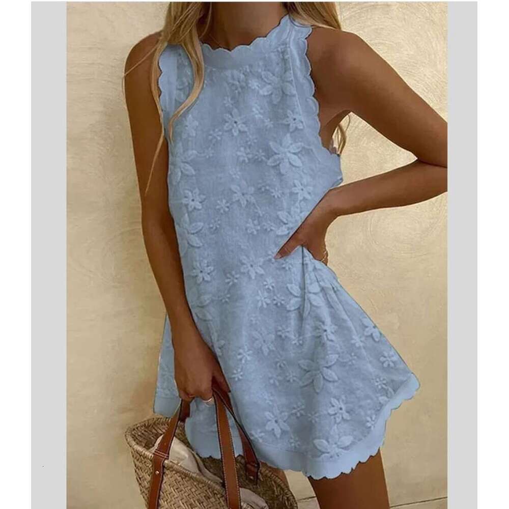 Summer New Loose Round Neck Lace Sleeveless Vest Dress, Fashionable Quality Classic