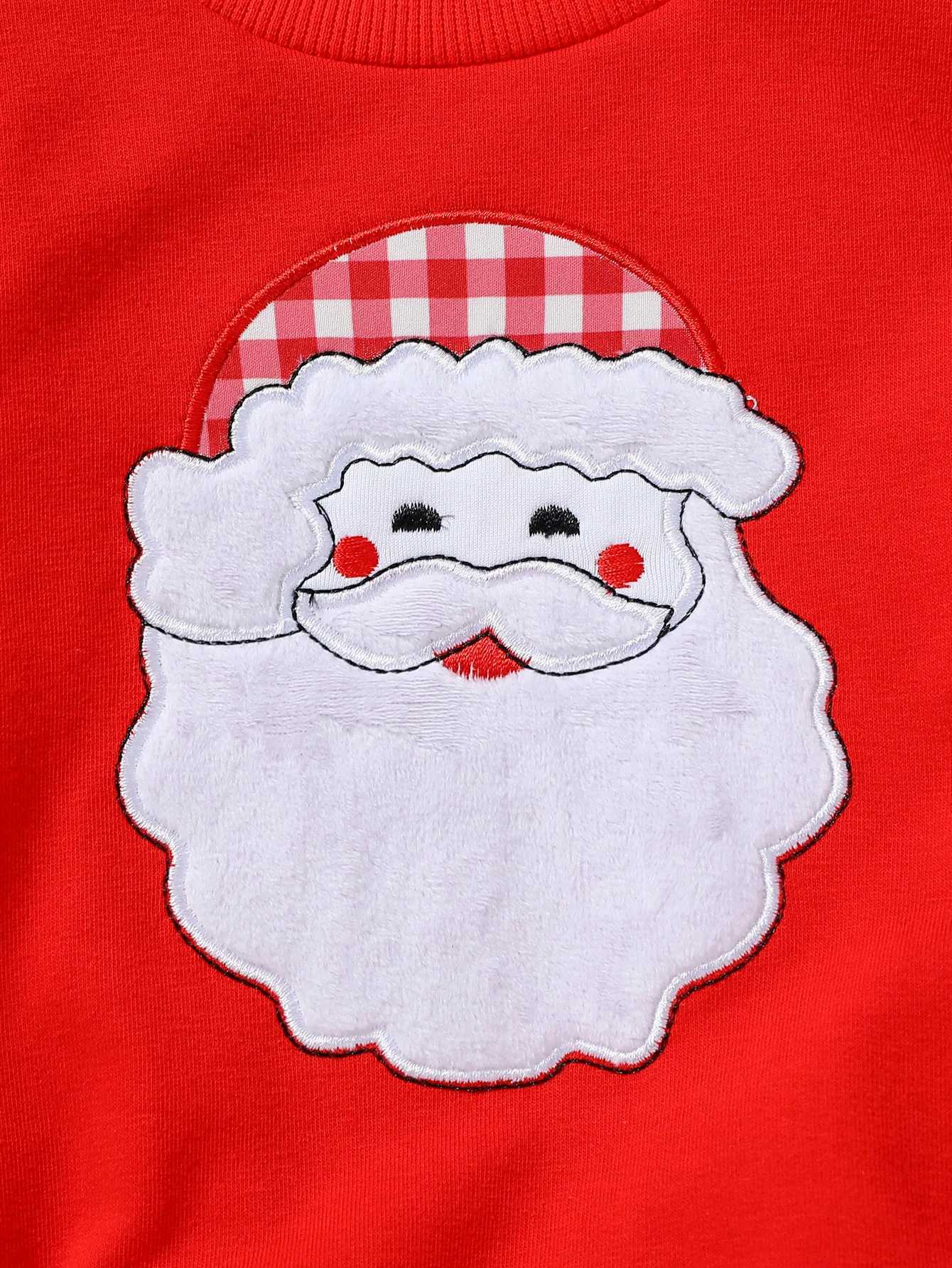 2024 New Baby Gilrs Autumn/Winter 6M-4Y Christmas Baby Preschool Clothing Set Santa Claus Embroidered Top Flat Pants W241213