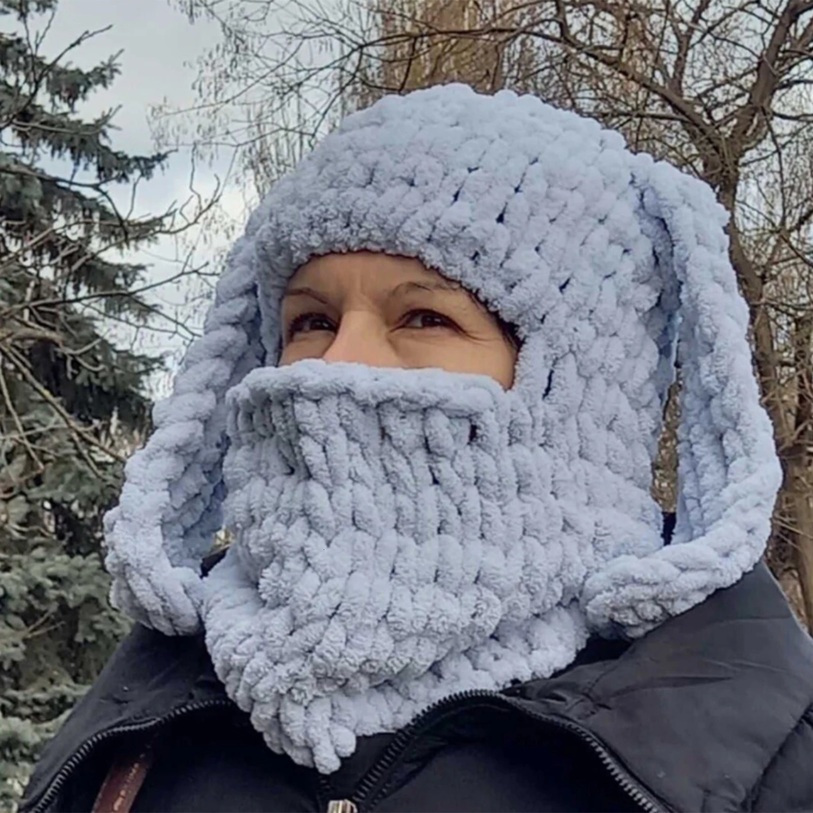 Womens Winter Plush Hat Cute Balaclava with Rabbit Ears Fun Hat for Skiing Hiking Camping 241205