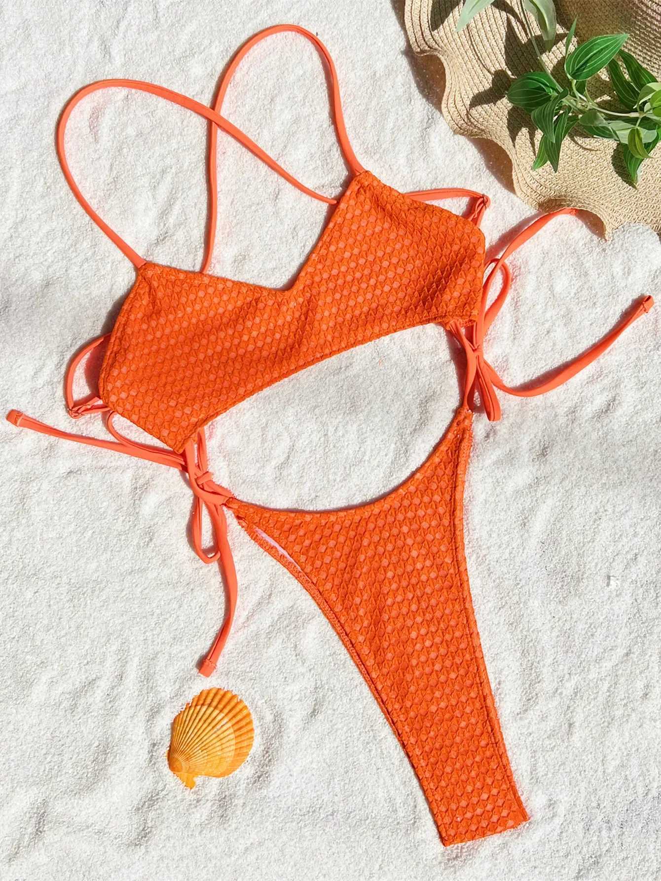 Sexy hollow tie swimsuit One Piece bikinis Swimwear halter high waist ss lace up bathing suit beach outfits bodysuitsXJ241212