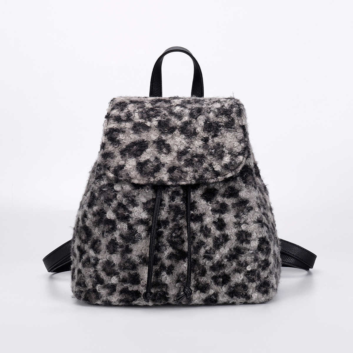autumn winter leopard print backpack plush women's bag fashionable and high-end sense niche women's backpack 241215