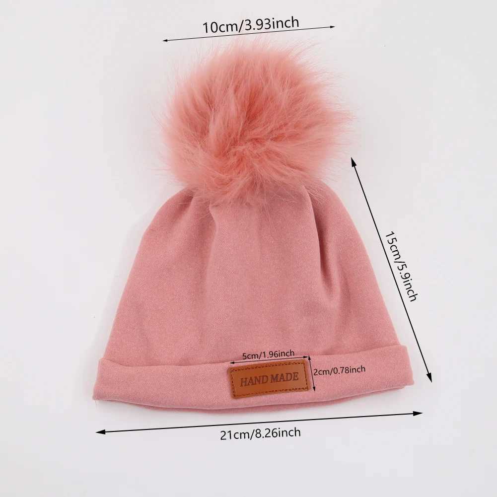Pompom Faux Cashmere Baby Turban Hats Leather Stick Warm Winter Caps Newborn Boys Girls Beanies Bonnet Kids Headwraps HeadwearXJ241213