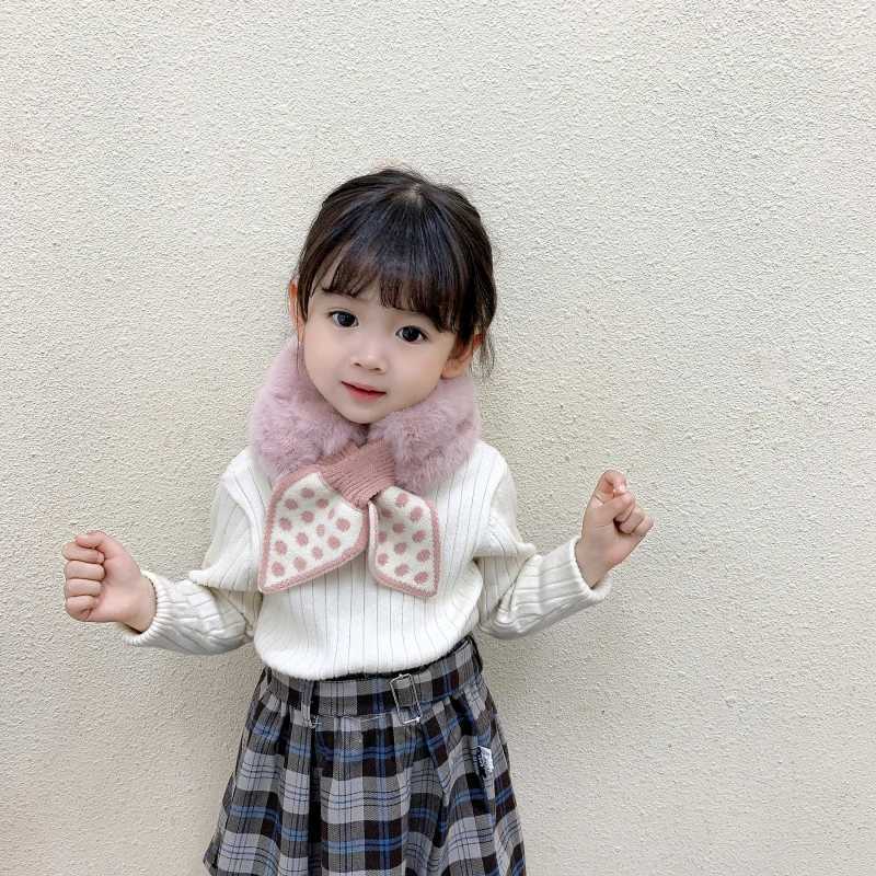 Scarves Wraps Korean Sweet Baby Scarf Imitation Rabbit Fur Winter Thick Warm Neckerchief for Princess Girl Outdoor Anti-Cold Kids Neck Cover H241213