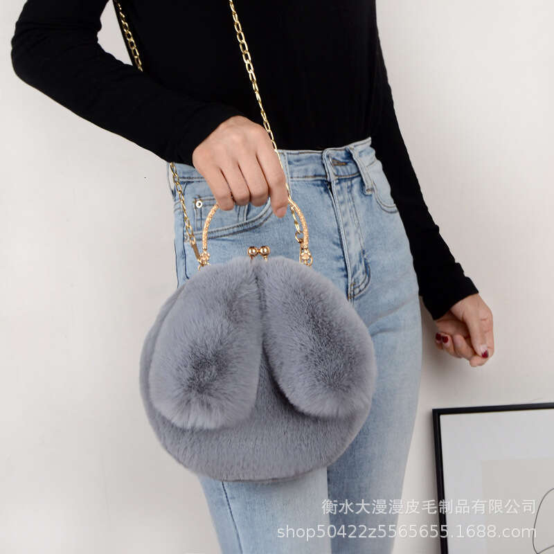 Rabbit ear hand-held, single shoulder, crossbody, clip on bag, autumn and winter chain bag