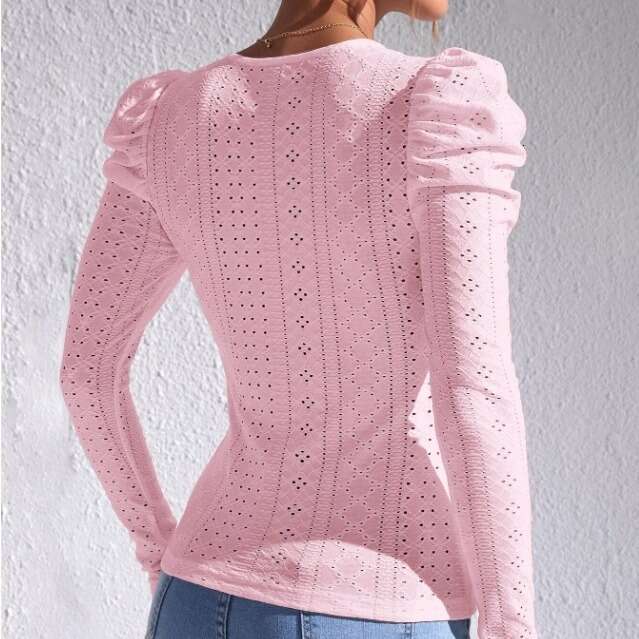 2023 European American autumn and winter new solid color long sleeved jacquard fashionable casual T-shirt