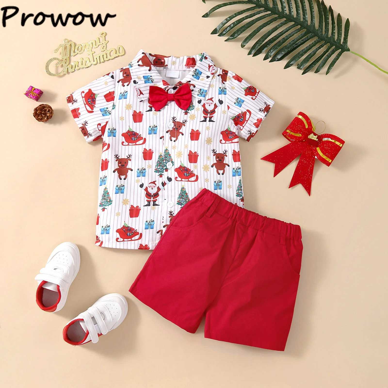 Preschool boys Christmas set gentlemans set childrens short sleeved deer shirt and red short sleeved childrens New Years clothing W241213
