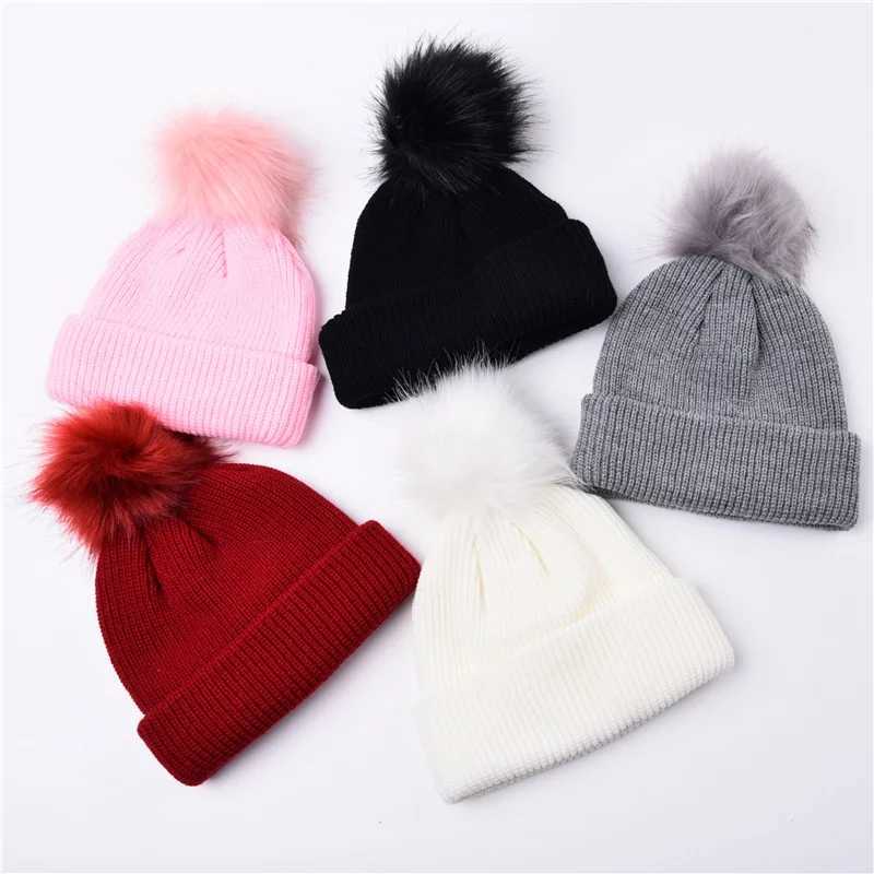 Solid Color Keep Warm Unisex Crimping Child Beanie Hat Elastici Autumn Winter Outdoor Pompom Hat Winter CapXJ241213