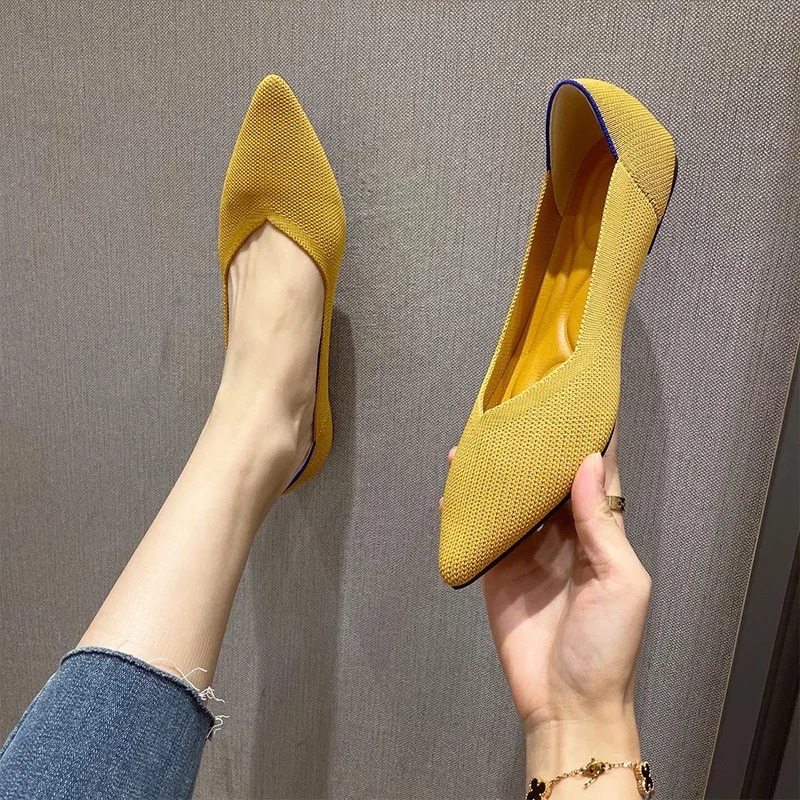 Knitted sliding flat shoes womens mesh Loafers elastic ballet shallow flat dress shoes Moccasins comfortable ballet flat 241213