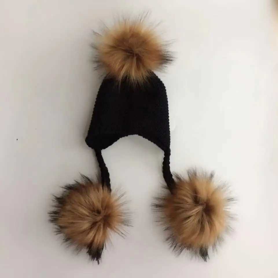 1-3 years Baby Winter Earmuffs Warm Children Winter Hat Knitted Pompom Plush Cotton Baby Warm Hat Cute Girls Boys Winter HatXJ241213