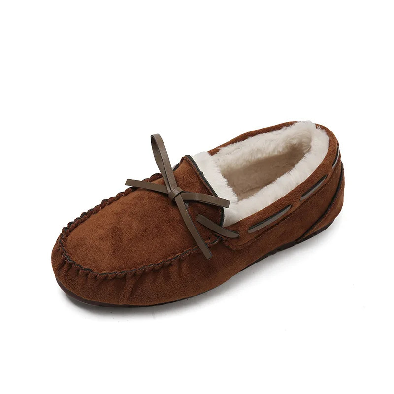 Winter Women Shoes Flat Loafers Warm Plush Inside Slip-On Casual Ladies Shoes Non-Slip Bottom Bowtie Home Slippers Shoes WSH4236 241213