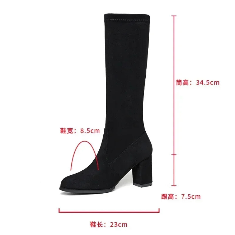 Fashion Winter Womens Knee Boots Artificial Fur Elastic Point Suede High Heels Casual Warmth 241213