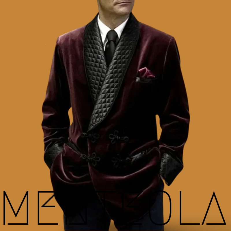 1 Pc Veet Smoking Jacket Shawl Lapel Loose Men Suit Prom Blazer Retro Dinner Party Male Fashion Coat 2024 Latest Designs