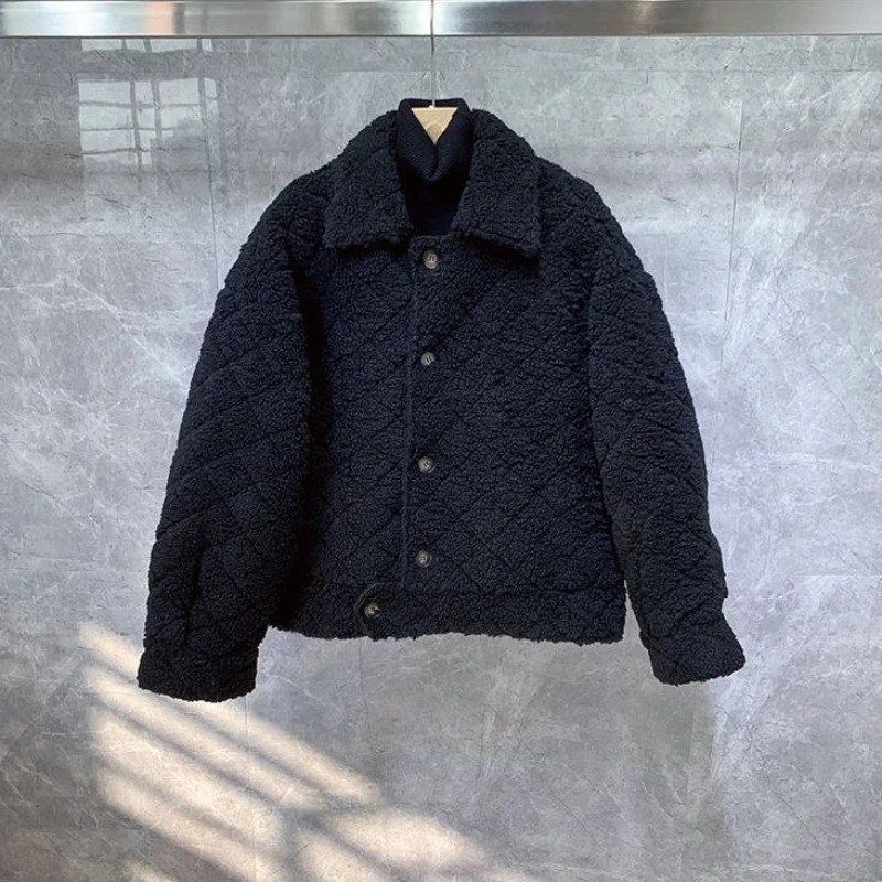 Winter Lamb Wool Short Overcoat Motorcycle Jackets Mens Cotton Warm Causal Loose High Street Coat Jacket Male Clothes 241213