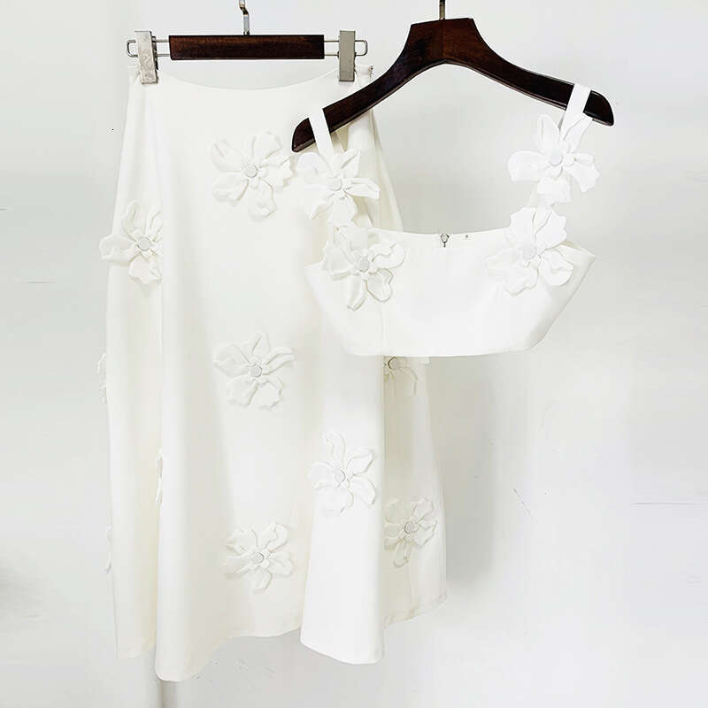 Ladies suits Ladies' set Quality Newest Designer Suit set Wome's Strap Spaghetti wers Appliques Camis Top Midi Skirt Set 2pcs