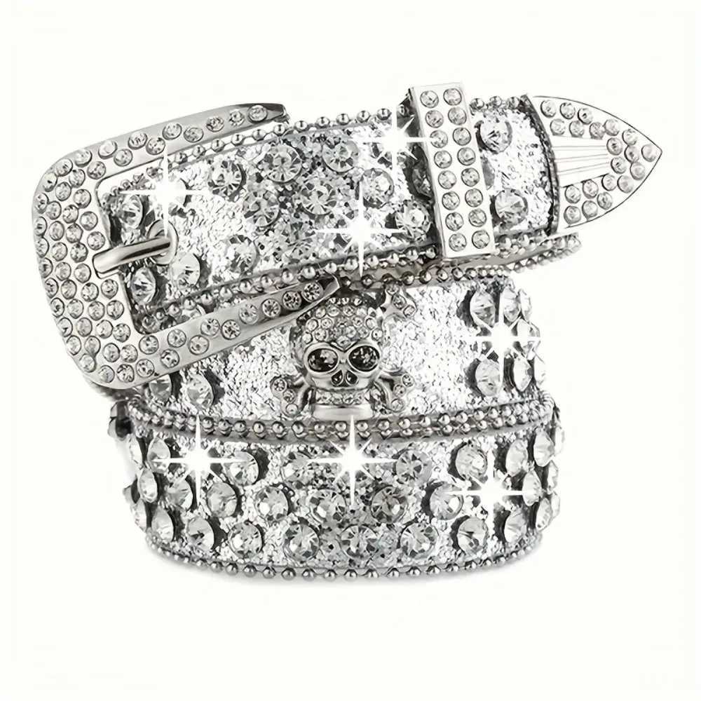 Belts Fashion rhinestone western denim girl Sty Y2K with flash Pu ather BB with jeans womens dress accessoriesH241212