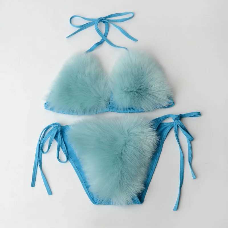 ropean and American new swimwear plush swimsuit sexy fashion WOMENS split pure color bikiniXJ241212