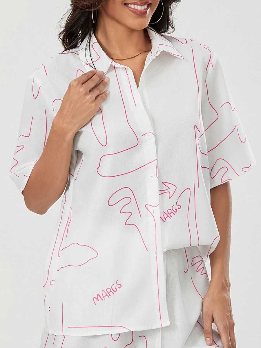 Women's Two Piece Pants Womens Cute Retro Pajamas Shorts Set Two-piece Pj Sets Short Slve Slpwear Loungewear Button-Down 2 Piece Pjs Set Y241213S