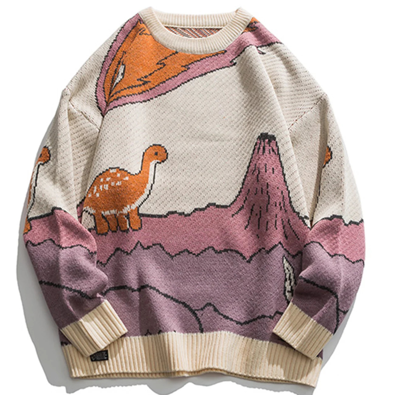 Harajuku Dinosaur Knitted Sweater Men Women Cartoon Streetwear Winter Jumper Fashion Pullover Oversize Top Clothes 241213