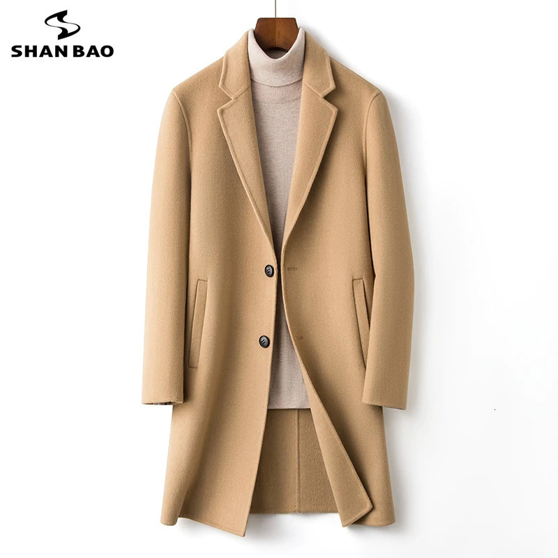 winter y high quality clothing business gentleman mens casual slim long wool coat light tan black gray 241213