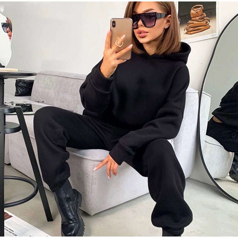 European American Women's Autumn Winter New Hooded Sweatshirt Two-Piece Set, Trendy Clothing, Fashionable And Casual Temperament