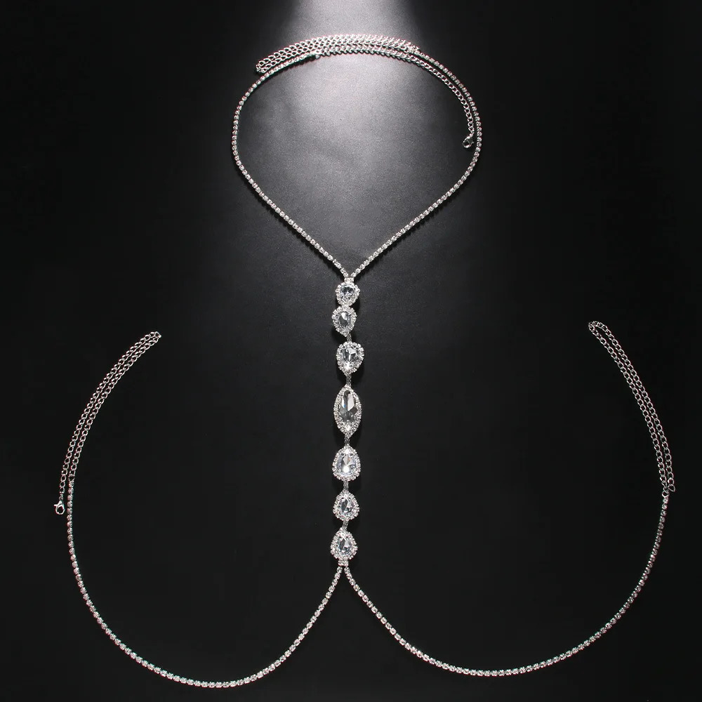 Fashion Sexy Water Drop Necklace Chest Chain for Women y Rhinestone Body Party Waist Jewelry Accessories Gift 241213