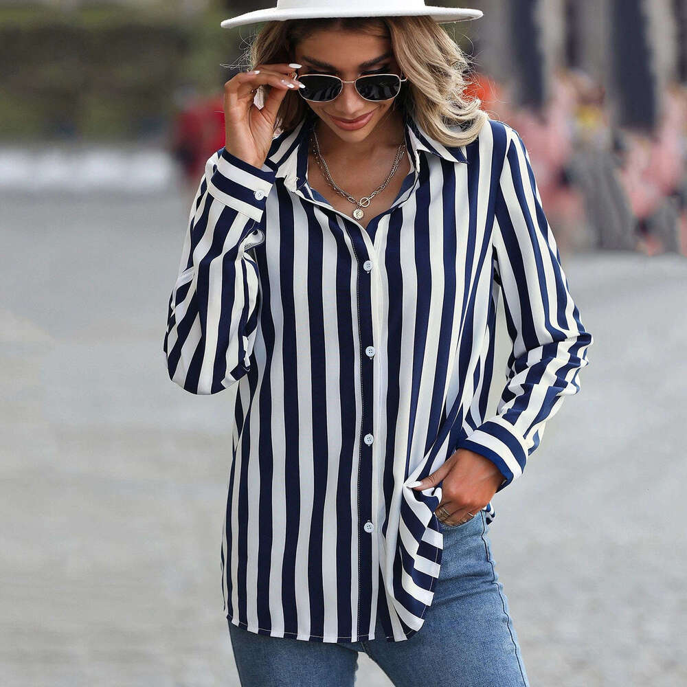 European American Clothing Spring Summer New Products, Versatile Blue Striped Shirts, Women's Trendy Clothing, Fashionable And Casual Temperament