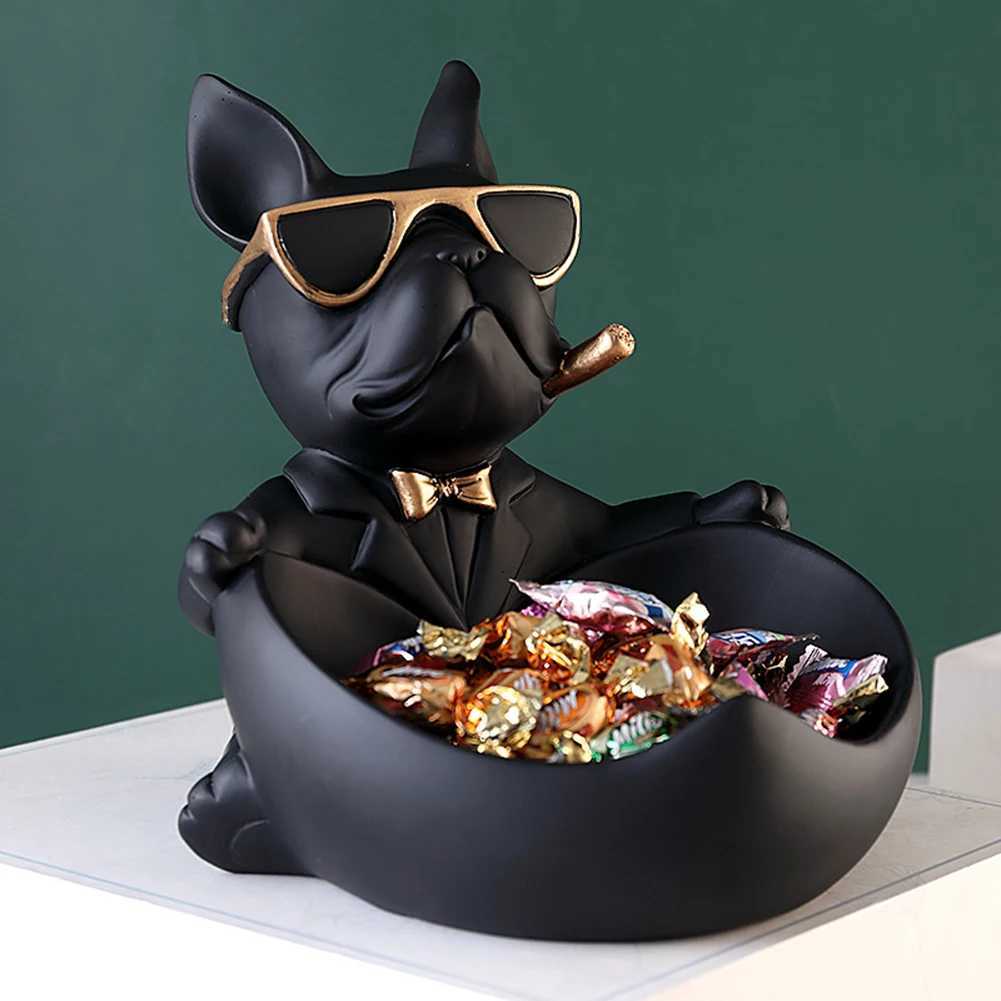 French Bulldog Sculpture Dog Statue with Tray Keyholder Storage Gift Decorative Decoration Decoration Y241212