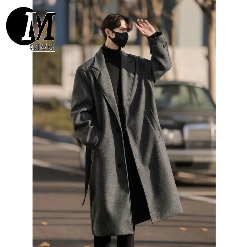 Korean medium to long knee woolen coat for autumn and winter men with excellent hand feel and cool sensation 241211