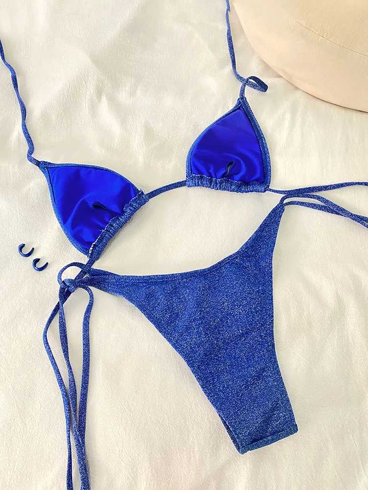 Rinabe Triang Bikini Swimsuit Shiny Bikini Set Sexy Biquini Finino Swimwear Bathing Suit Two Piece Suits BeachwearXJ241212