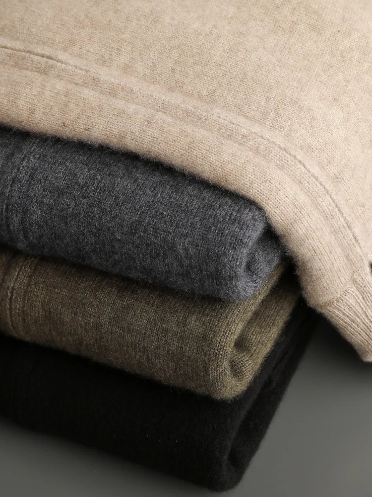 Autumn Winter Mens Woo Cardigan Zippers Mock Neck Long Sleeve Cashmere Sweater 100% Merino Wool Knitwear Thick Soft Clothing 241213