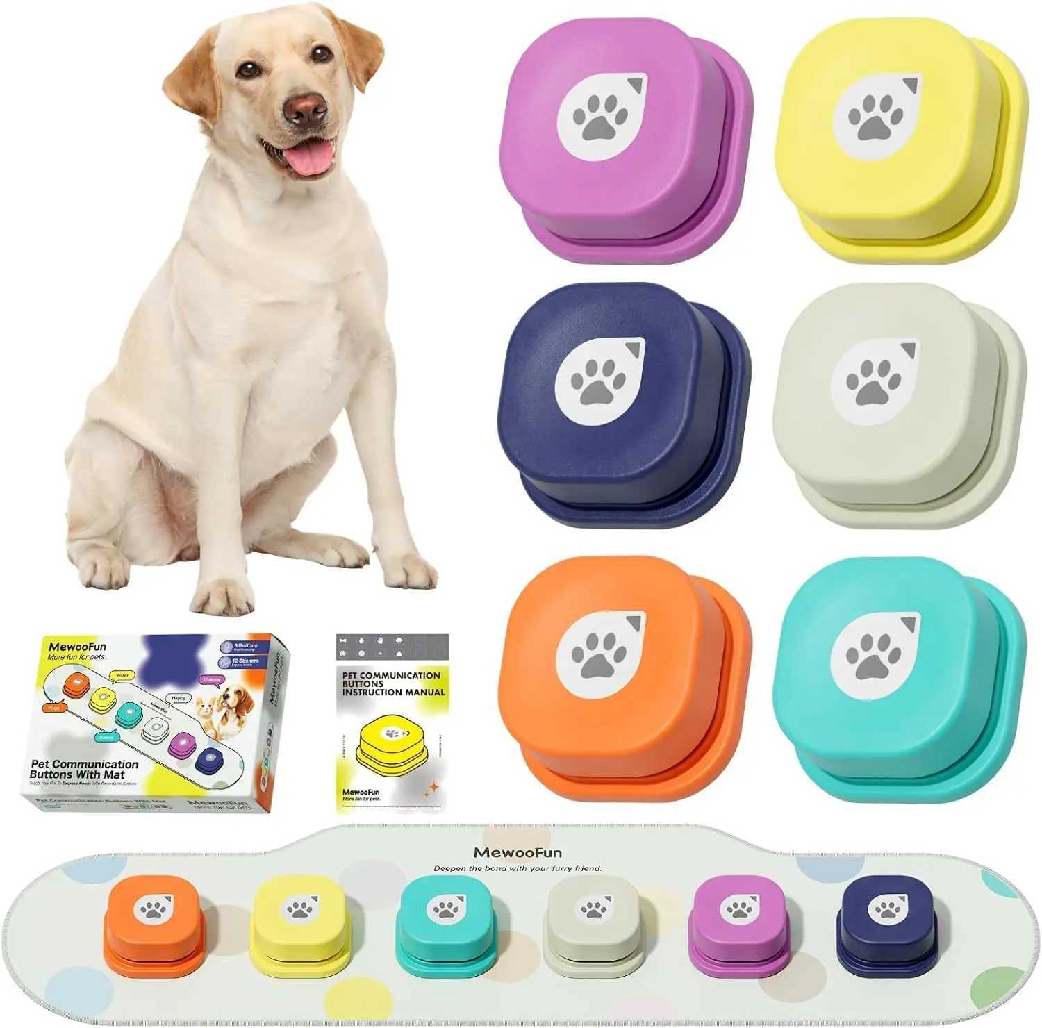 Friendly Dog Buttons Training Words Dog Talking Training Buttons Set 6 Packs for Communication Starter Pack with Training Manual X241213