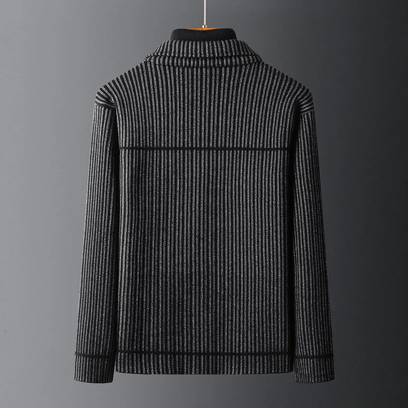 autumn and winter highend wool jacket mens Lapel trend handsome striped coat sweater casual wear 241213