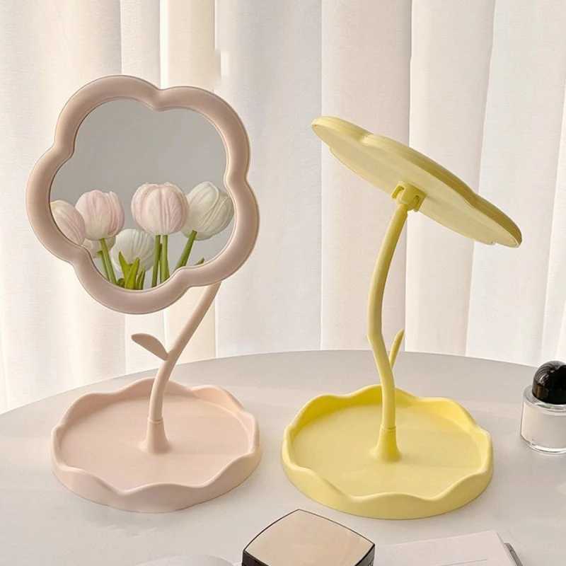 1Pcs Flower Shaped Mirror Decorative Mirrors Makeup Mirror With Jewelry Hair Accessories Tray Tabletop Mirror Home DecorXJ241213