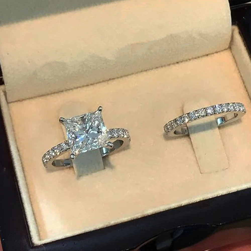 Huitan Selling Simple and Elegant RoundSquare CZ Ring for Women Silver Engagement Wedding Party Fashion Jewelry 241210