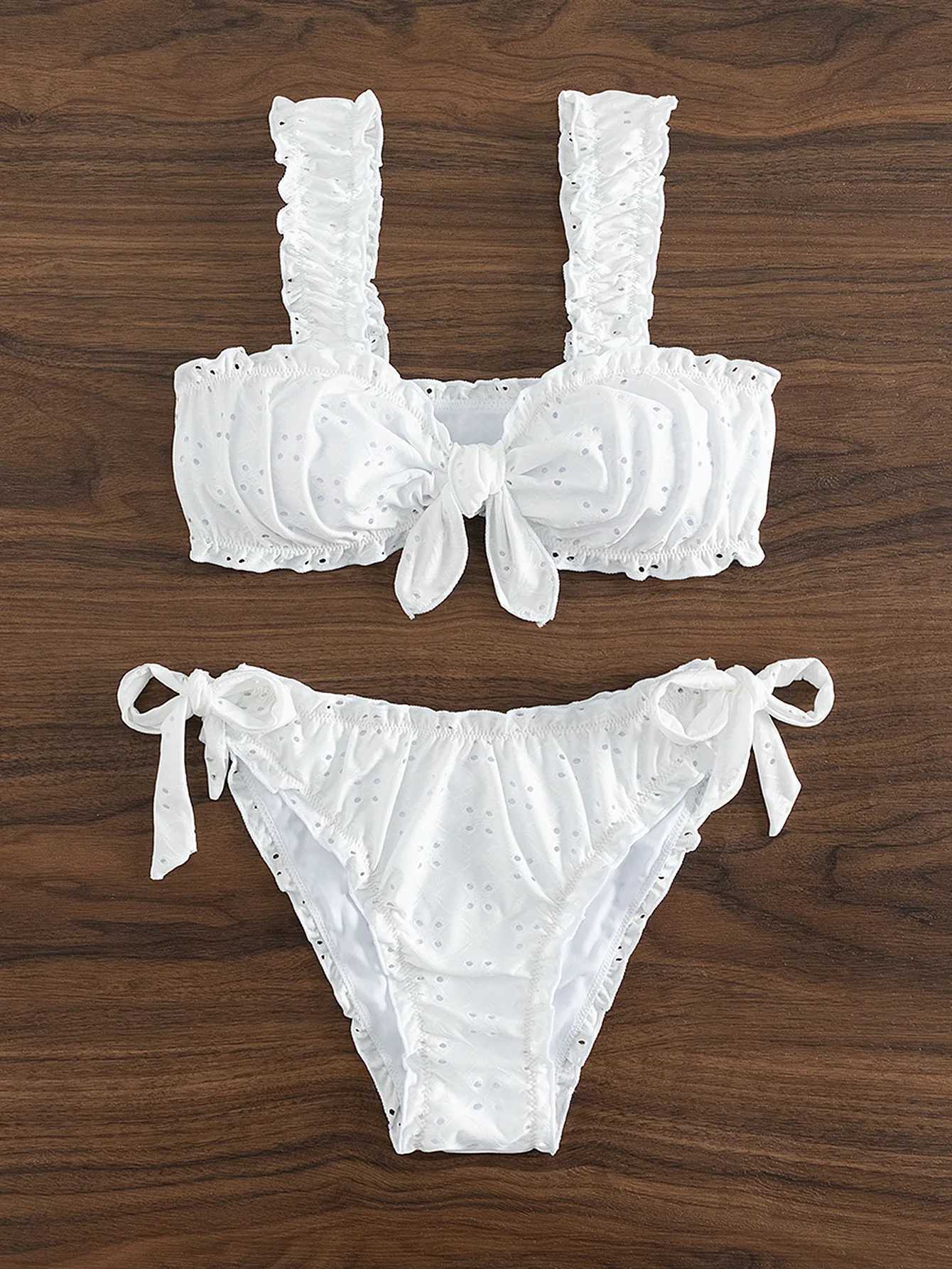 Schiffy Knot Front Tie Side Bikinis 2024 White Swimsuit Women Swimwear Fa Sexy Bathers Bathing Swimming Swim Suit BeachwearXJ241212