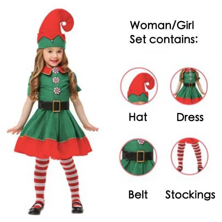 Christmas costumes cute elf costumes for children role-playing for parents and children green Christmas costumes for girls princess costumes W241213