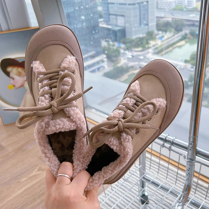 AIYUQI 2024 winter womens shoes flat velvet sports shoes womens large-sized snow boots womens fur leather shoes 241213