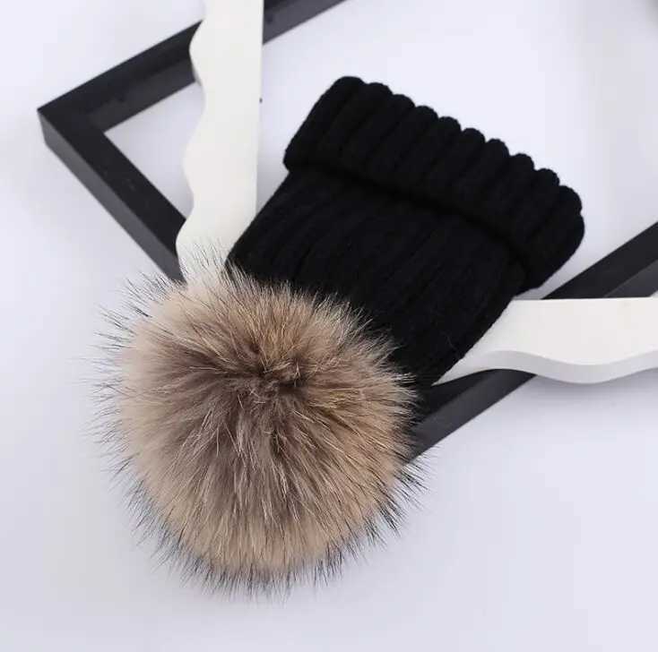 Big Fur Pom pom Knitted Beanies Child Boy Girl Casual Removable Fur Pompoms Knitting Hat Skullies Caps Bone GorrosXJ241213