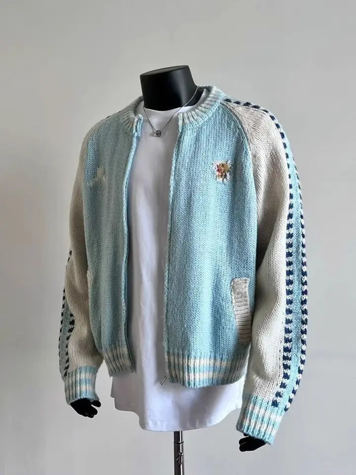 Fashion Trend n Knitted Wool Colorblocked Zipper Jacket Mens Winter Simple Casual Warm Couple Sweater Cardigan 241213
