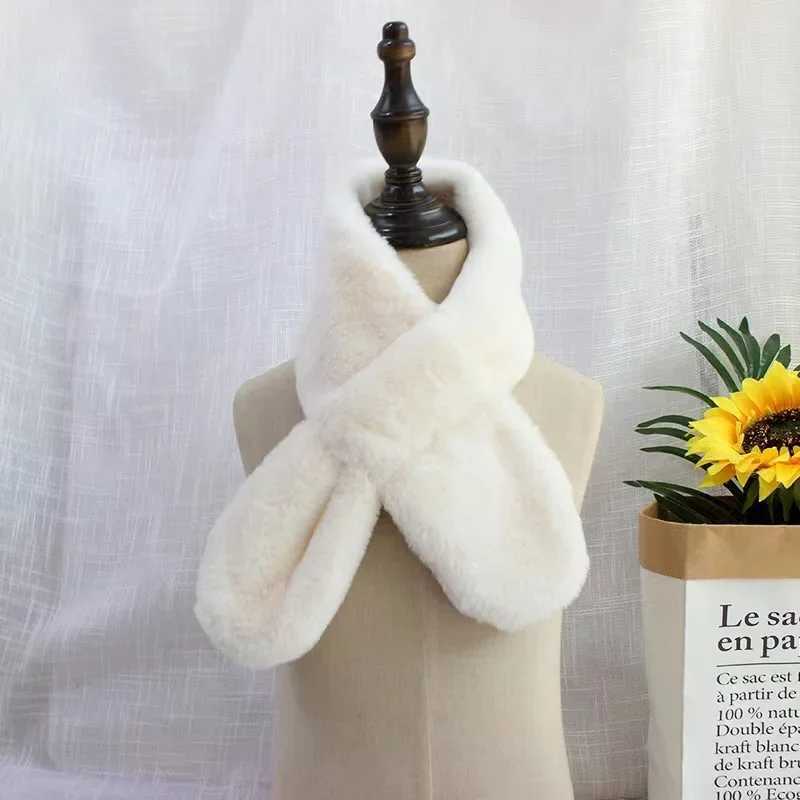 Scarves Wraps Children Boys Girls Winter Warm Thicken Cross Collar Scarf Solid Color Faux Rabbit Fur Plush Cute Shawl Scarfs H241213NGW4