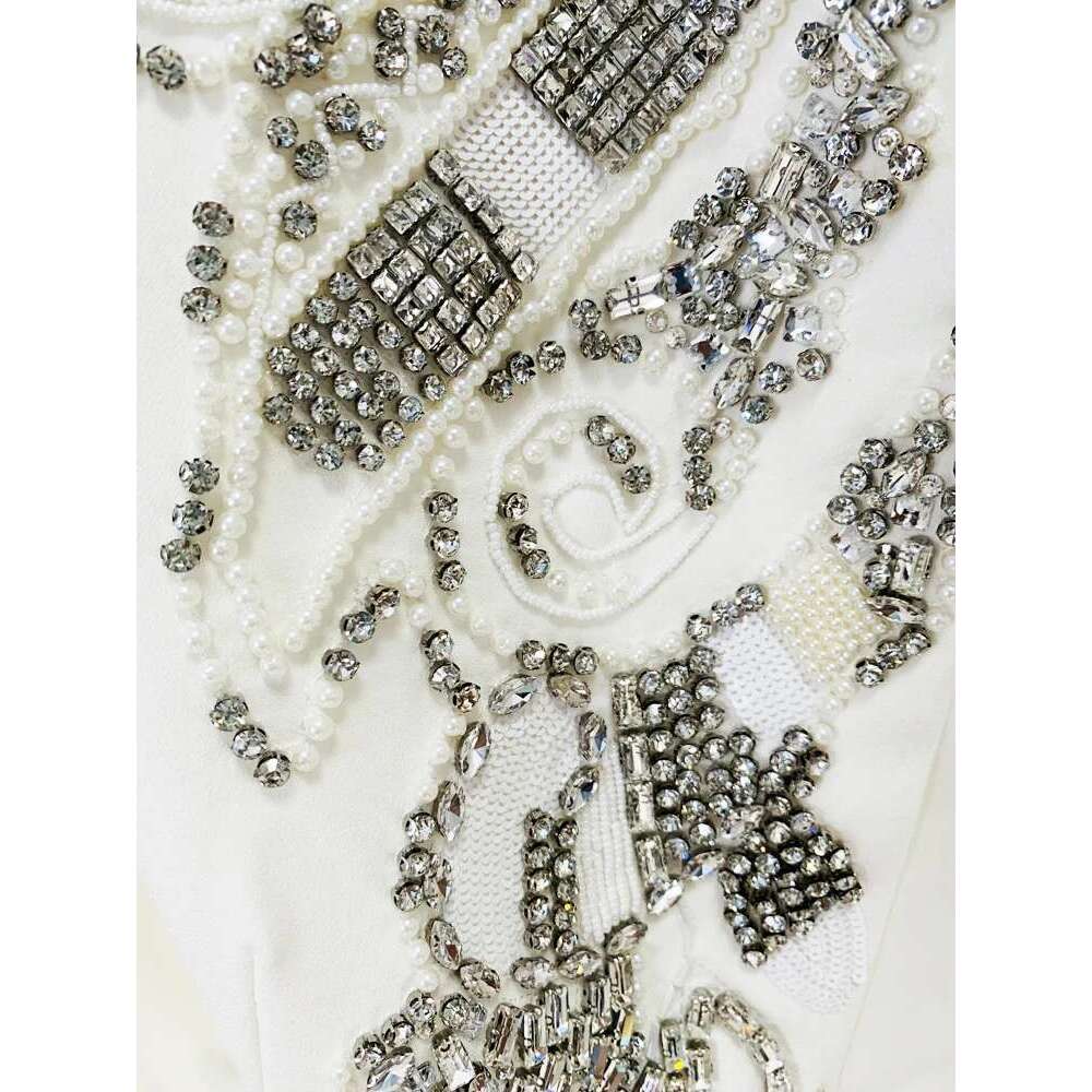 Ladies' Suit HIGH QUALITY Newest Designer Set Women's Dias Rhie Beaded Jacket Wide Leg Pants Suit