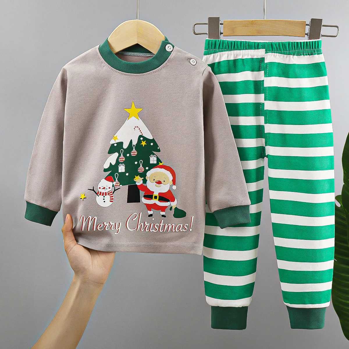 Christmas Childrens Set Cotton Long Sleeve Childrens Clothing for Boys and Girls Autumn Winter Top Pants Set Christmas Tree W241213