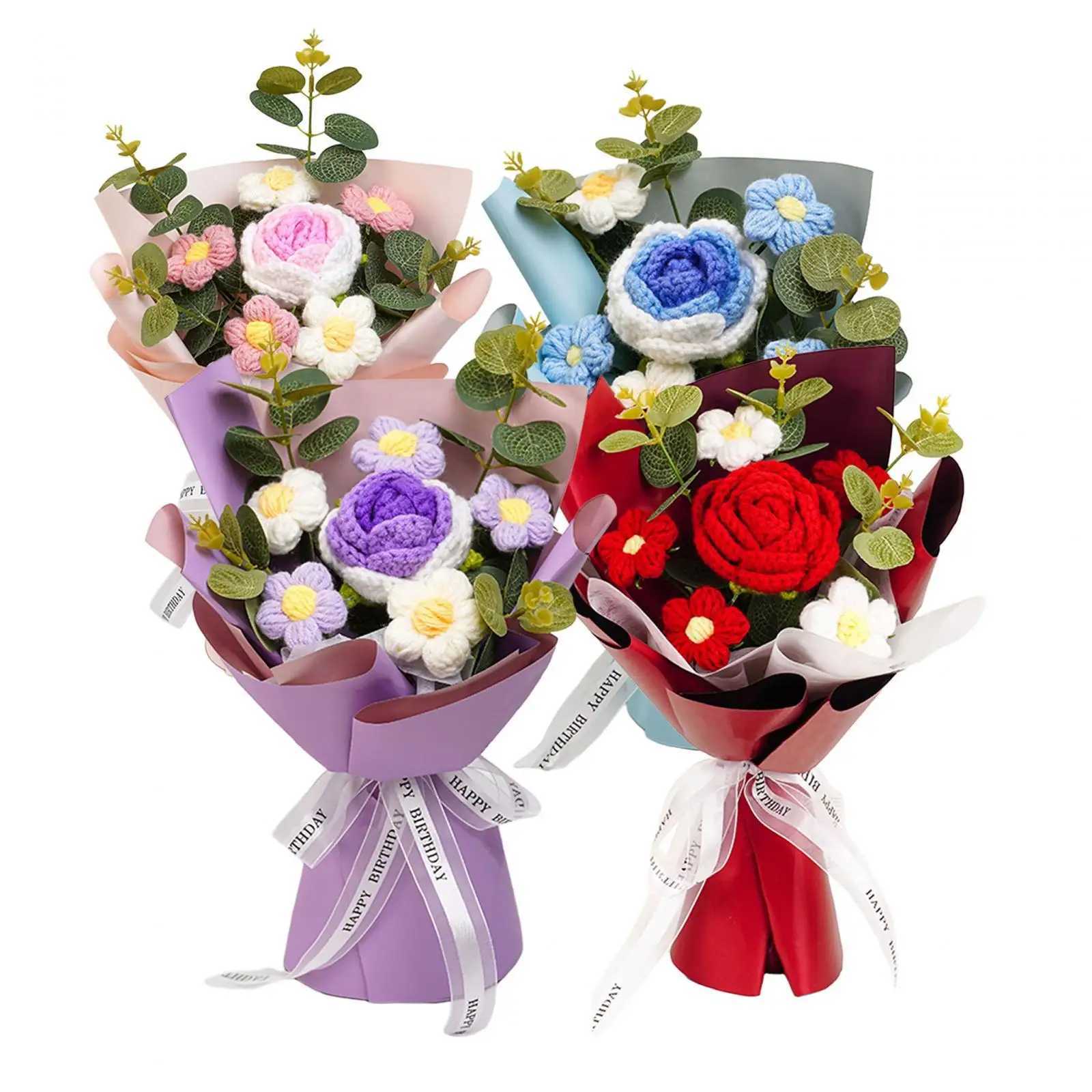 Crochet Flower Bouquet Knitted Flower Artificial Flowers Preserved Flower for Anniversary Birthday Teacher Day Mom GrandmaXJ241212