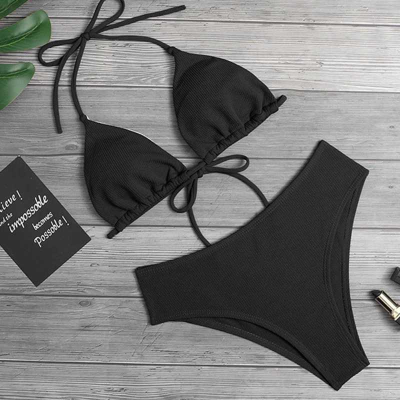 2024 New Bikini High Waist Strapss Sexy Bikini Women Swimwear Women Beach Swimsuit Padded Bathing Suit Monokin Pure ColorXJ241212
