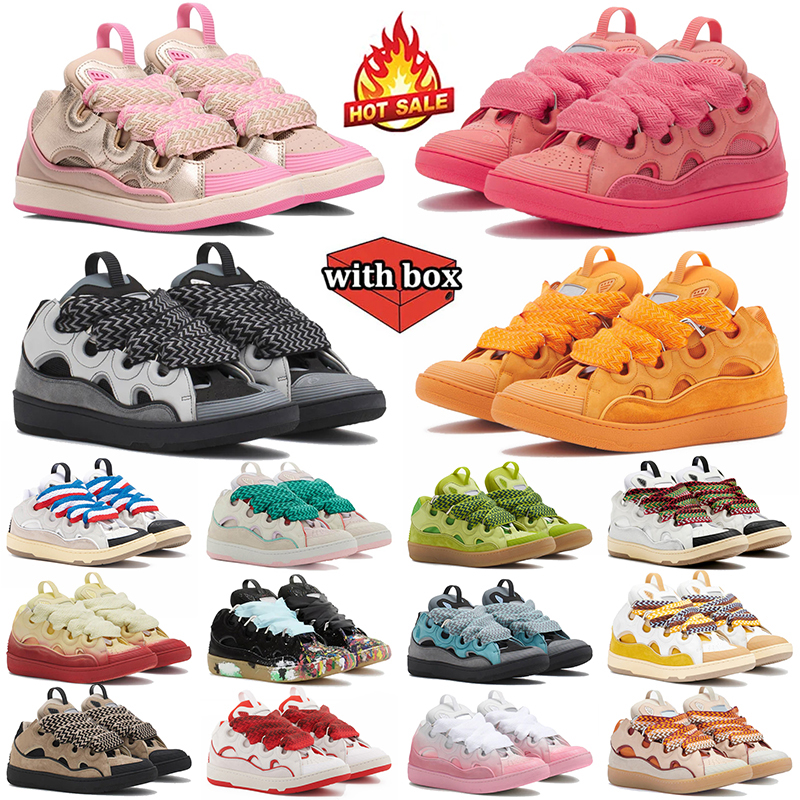 With Box Mens Womens Dhgate Designer Shoes Leather Curb Sneakers Emed Mother And Child Pink Green Nappa Calfskin Platform Rubber Sole Casual Black Blue Trainers