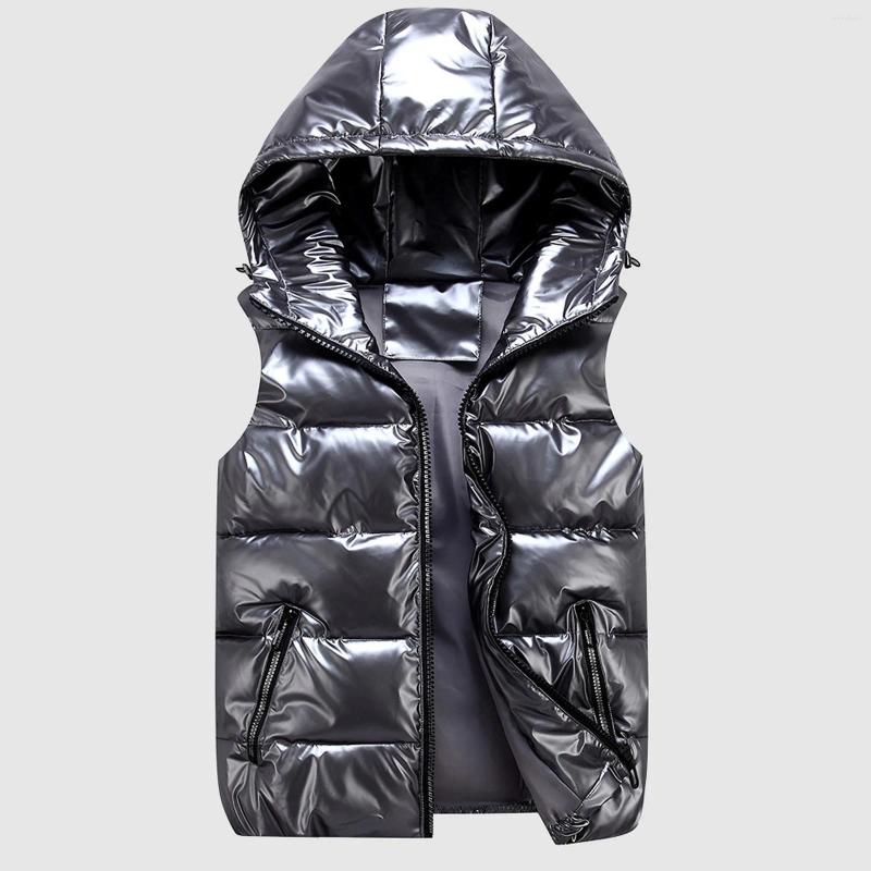 Womens Vests Autumn Winter Women Padded Shiny Vest Jacket Solid Zipper Hooded Bubble Coat With Pocket Lightweight Sleeveless Outerwear